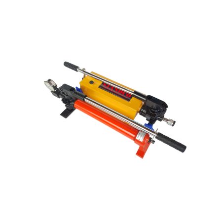 A close-up view of a hydraulic hand jack used for lifting heavy loads.