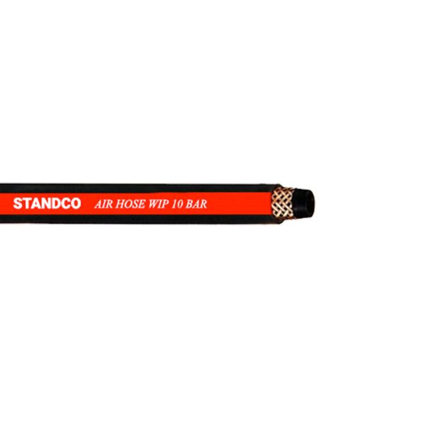 An industrial-grade Air Hose 10 BAR connected to a high-pressure compressor, ideal for heavy-duty pneumatic applications.